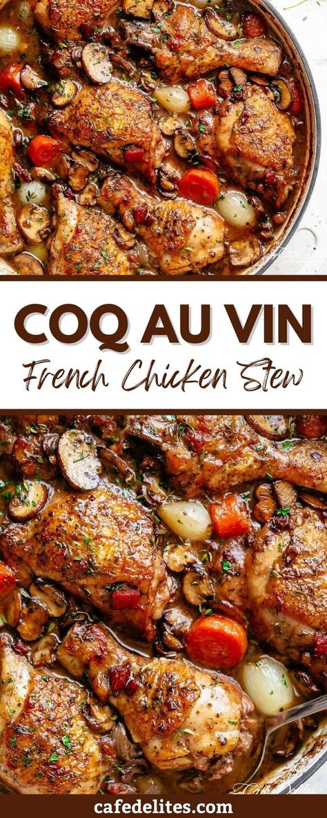 International Chicken Thigh Recipes, French Chicken Stew Coq Au Vin, Soup With Chicken Drumsticks, Drumstick Stew Recipes, Braised Drumsticks Recipe, French Chicken And Potatoes, Chicken Drumstick Stew Recipes, Chicken Thigh Pieces Recipe, Drumstick And Thigh Recipes