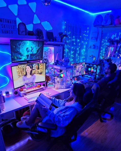 📖🎮When a book girly meets a gamer boy 🎮📖 #CoupleGoals #marriedlife #booktok #gamerlife #gameroom #couples #booklover #gaming Two People Gaming Setup, Gaming Set Up Couple, Gamer Setup Boy, Matching Gaming Setup Couples, Game Room Ideas Aesthetic, Playing Video Games Together Couples, Gaming Room His And Hers, Gaming Room Ideas For Couples, Gaming Setup For Couples