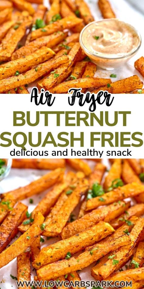 Learn how to make the perfect Air Fryer Butternut Squash Fries with 5 simple ingredients. Garlic, paprika, and Italian herbs bring bold flavor, while Parmesan and parsley add a fresh finish. Crispy on the outside, soft inside—these fries are a healthy, gluten-free snack you’ll love! Butternut Squash French Fries, Airfryer Butternut Squash, Butternut Squash Air Fryer Recipes, Air Fryer Butternut Squash Fries, Butternut Squash Fries Air Fryer, Air Fryer Butternut Squash Recipes, Gf Air Fryer Recipes, Airfryer Squash, Butternut Squash Air Fryer