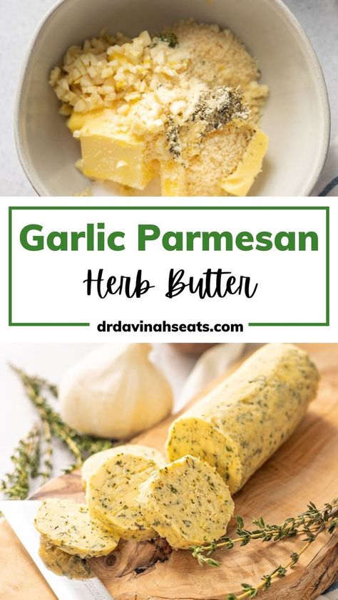 Make this Garlic Parmesan Herb Butter Recipe for steak in just 5 minutes. You can use it as a finishing touch on my air fryer steak or pan-seared steak recipe for extra flavor. You can also enjoy this simple recipe as a garlicky, buttery base for air fryer Cajun shrimp and garlic butter chicken. Ready in two-steps, but instructions for how to roll compound butter are included too! Discover more quick and easy recipes for your family at https://drdavinahseats.com/. Garlic Butter For Steak, Air Fryer Cajun Shrimp, Butter For Steak, Steak Butter Recipe, Herb Butter For Steak, Butter Recipes Homemade, Flavored Butter Recipes, Compound Butter Recipe, Herb Butter Recipe