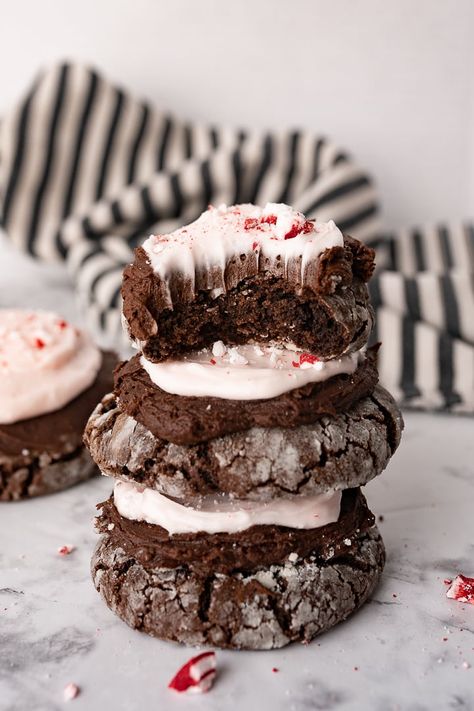 Peppermint Mocha Crinkle Cookies, Chocolate Crinkle Christmas Cookies, Soft Chocolate Crinkle Cookies, Chocolate Peppermint Swig Cookies, Crumbl Peppermint Bark Cookie, Chelsweets Christmas Cookies, Cooking With Karli Peppermint, Black Cocoa Crinkle Cookies, Triple Chocolate Peppermint Cookies