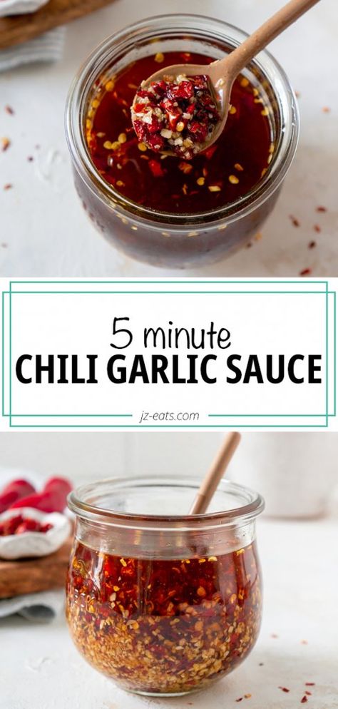 This Chili Garlic Sauce is a copycat recipe for Trader Joe's Chili Garlic Crunch, made fresh, with no preservatives! Recipes With Chili Garlic Sauce, Chili Oil Recipe, Chili Garlic Paste, Chili Sauce Recipe, Garlic Sauce Recipe, Asian Sauce, Paste Recipe, Easy Chili, Bbq Sauce Recipe