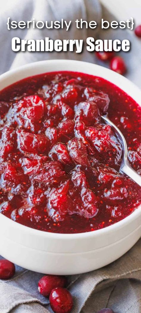 If you are looking for a go-to cranberry sauce, this is it! Plus, you can change it up in so many different ways and make it your own. Homemade Cranberry Sauce is an iconic Thanksgiving side dish made with just 3 ingredients. You can sweeten it with sugar or use a natural sweetener like honey or maple syrup (our favorite!). The sweet and tangy flavors pair perfectly with savory turkey. Triple Cranberry Sauce, All Recipes Cranberry Sauce, Best Ever Cranberry Sauce Recipe, Easy Homemade Cranberry Sauce Recipe, Basic Cranberry Sauce Recipes, Cranbury Sauce Recipe, Healthy Homemade Cranberry Sauce, Holiday Cranberry Sauce, Natasha’s Kitchen Cranberry Sauce