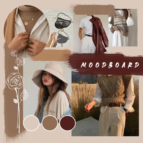 Autumn Mood Board Fashion, Fall Mood Board Fashion, Fashion Mood Boards Layout, Brown Moodboard, Earth Tones Fashion, Mood Board Layout, Fashion Trending Moodboard, Portfolio Fashion, Fall Transition Outfits