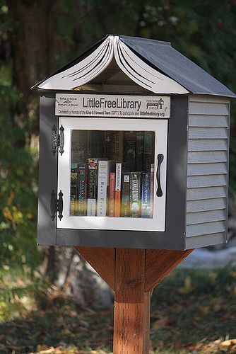 Run a Little Free Library outside your home. The Little Free Library is an organization that promotes literacy and community in towns. Their system is to have volunteers build and maintain little libraries where passersby can "take a book, leave a book." http://littlefreelibrary.org/ (Spokane, WA #2410) Little Free Library Plans, Tiny Library, Street Library, Library Plan, Lending Library, Library Inspiration, Mini Library, Community Library, Book Exchange