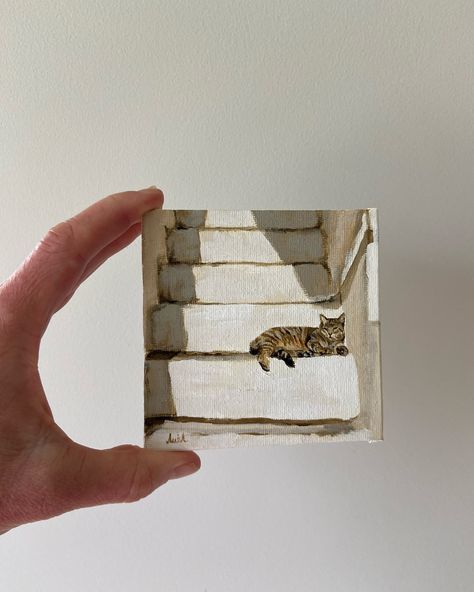 Another miniature painting - and another cat… this little one measures 10cm x 10cm and can be purchased with or without a wooden mini easel . It’ll form part of a mini collection of cats I’m working on … so watch this space 😉 ‘Sunbathing Tabby’ 4x4inch #tabbycat #miniature #miniaturepainting #catlover #catsofinstagram #tabbycatsofinstagram #cuteart #catsingreece #catloverclub #tabbysofinstagram #smallart #etsyseller #catartist #catartwork #irishart #artistinireland Tiny Art Canvas Mini Paintings, Mini 4x4, Tiny Paintings, Mini Easel, Mini Collection, Cats Artists, Irish Art, Cat Artwork, Watch This Space