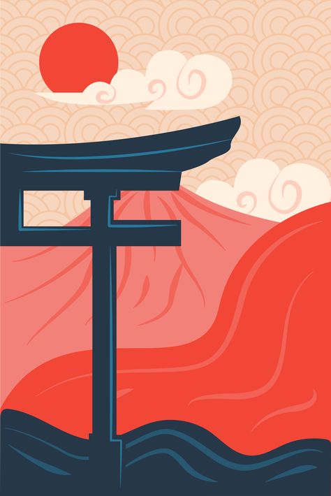 Japanese Poster Design Wallpaper, Japan Illustration Wallpaper, Japanese Aesthetic Poster, Japanese Illustration Design, Japan Art Illustration, Japan Aesthetic Art, Japan Poster Design, Japan Minimalist Wallpaper, Japan Illustration Art