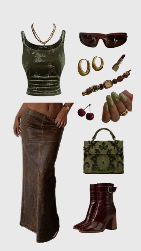 my fav colors in an outfit shorties can wear || the earthy green and brown Formal Earth Tone Outfits, Moss Outfit Aesthetic, Green And Brown Outfit, Earthy Tone Outfits, Brown Outfit Aesthetic, Earth Tone Outfits, Downtown Outfits, Earthy Green, Earthy Outfits