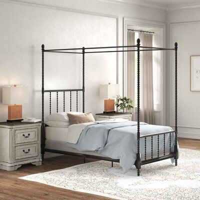 Low Profile Canopy Bed, Black Canopy Beds, Black Canopy Bed, Queen Canopy Bed, Metal Canopy Bed, Low Profile Bed, Kelly Clarkson Home, Four Poster Bed, Metal Canopy