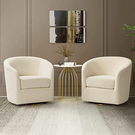 Amazon.com: HULALA HOME Swivel Accent Chair with Gold Metal Base, Set of 2 Contemporary Velvet Curved Swivel Barrel Chair, Upholstered Club Armchair, Leisure Single Sofa for Living Room, Nursery, Bedroom(Ivory) : Home & Kitchen Round Swivel Chair, Sofa For Living Room, Accent Chair Bedroom, Living Room Nursery, Club Armchair, Decoration Styles, Unique Chair, Single Sofa Chair, Swivel Barrel Chair