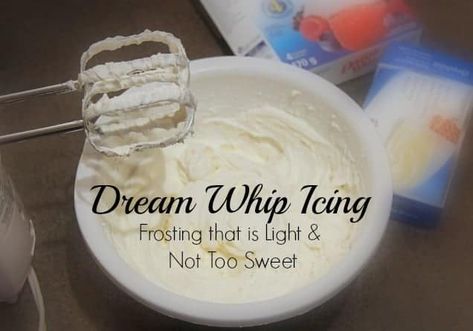 A icing/frosting recipe that is Light and Not Too Sweet, Dream Whip Icing! Photos of Hello Kitty Cake, Minnie Mouse Cupcakes. Dream Whip Recipes, Whip Icing, Whipped Icing Recipes, Pudding Icing, Whip Recipes, Whip Frosting, Frost Cupcakes, Pudding Frosting, Whipped Icing