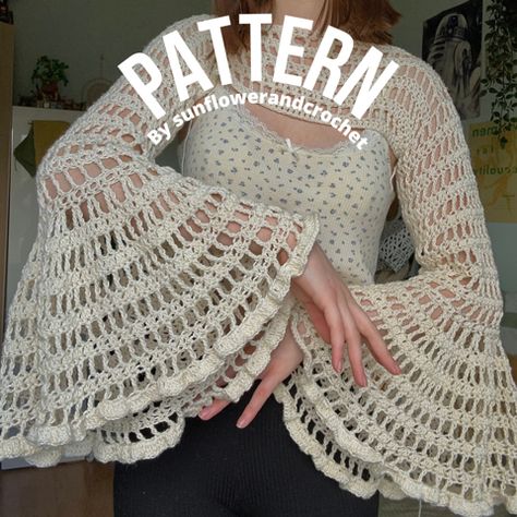 Crochet A Shrug Free Pattern, Crochet Flare Sleeve Pattern Free, Lacy Shrug Crochet Pattern, Crochet Cropped Shrug Pattern Free, Crochet Flare Sleeve Pattern, Bell Sleeve Crochet Pattern Free, Long Sleeve Shrug Crochet Pattern Free, Crochet Fan Pattern, Crochet Shruggie Pattern