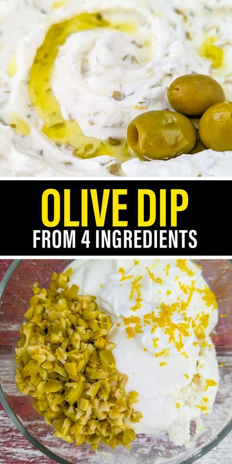 Indulge in a mouthwatering 4 Ingredient Olive Dip, a Mediterranean-inspired delight with briny olives, creamy cheese, zesty lemon, and velvety Greek yogurt. Perfect for a refreshing summer snack! Olive Dip Recipe, Homemade Horseradish, Olive Snack, Olive Dip, Greek Yogurt Dips, Greek Cheese, Delicious Dips Recipes, Homemade Sauce Recipes, Greek Yogurt Recipes