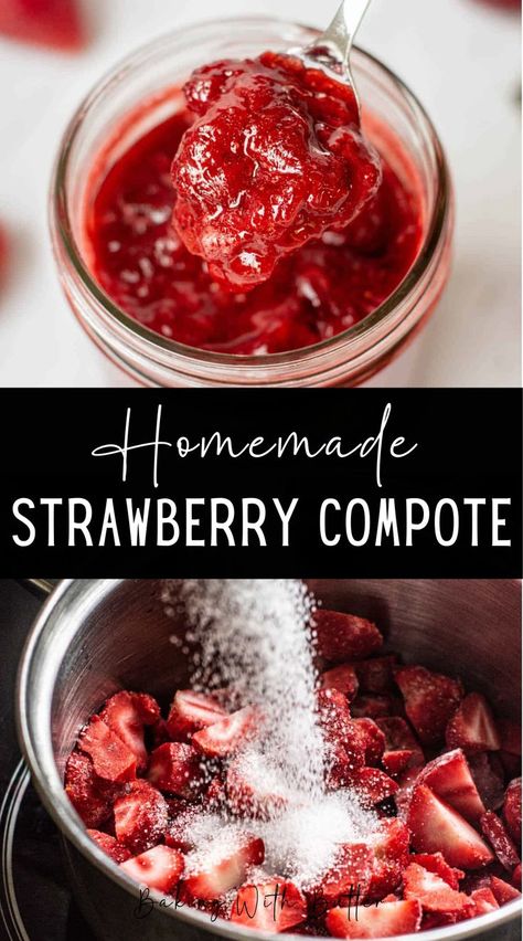 This easy strawberry compote recipe is made with fresh or frozen strawberries and cooked into a thick sauce. It’s a great addition on top of ice cream, french toast, chia pudding, cakes, yogurt, and more. A fruit compote is a term for a chunky fruit sauce, traditionally made without added thickeners. It has much less sugar than strawberry jam. It’s cooked until the excess liquid evaporates and the sauce thickens naturally. Strawberry Compote Recipe, Fruit Cake Filling, Healthy Gut Diet, Pudding Cakes, Strawberry Cake Filling, Strawberry Cream Cakes, Compote Recipe, Strawberry Compote, Fruit Sauce