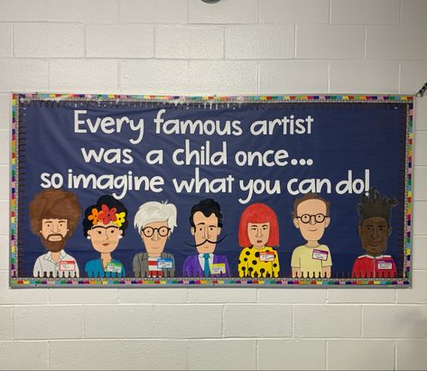 Famous Artist Bulletin Board, Art Classroom Setup Elementary, Art Room Themes, Art Room Bulletin Boards Elementary, Art Classroom Bulletin Board Ideas, Art Teacher Classroom Decorations, Artist Of The Month Bulletin Board, Art Room Bulletin Boards, Elementary Art Teacher Aesthetic