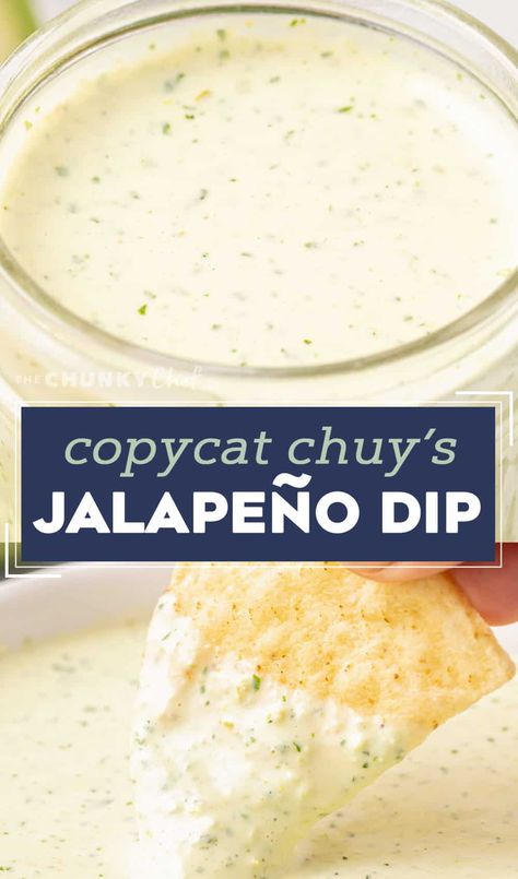 Copycat Chuy's Creamy Jalapeño Dip - The Chunky Chef Jalapeño Dip Chuys, Chuey Jalepeno Dip, Chewys Jalapeno Dip, Chuy's Ranchero Sauce, Chugs Jalapeño Dip, Copy Cat Chuys Jalepeno Dip, Creamy Jalapeno Dip Chuys Easy, Chuys Salsa Fresca Recipe, Copycat Chuys Creamy Jalapeno Dip