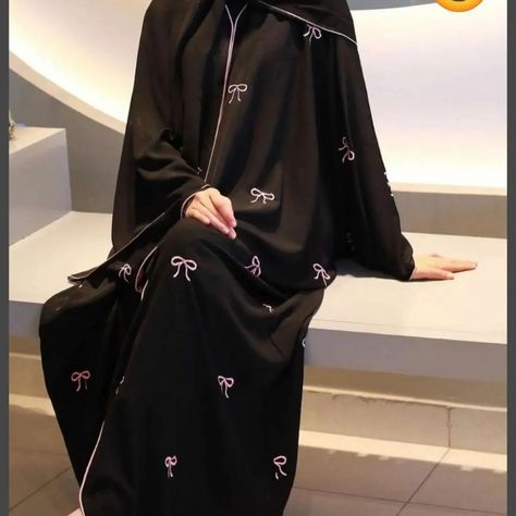 BOW ABAYA available @hidayaa_boutique Bow Burkha, Bow Abaya Design, Cute Abaya Designs, Nose Piece Hijab Design, Abaya Fashion Black Simple, Burkha Designs Black Dubai, Trending Abaya Designs, Abaya Fashion Dubai Black, Burkha Designs Black