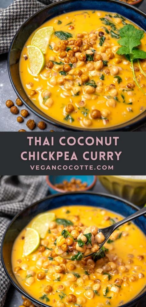 Thai Coconut Chickpea Curry Chickpea Veggie Curry, Spiced Chickpea Stew With Coconut, Coconut Curry Stew, Coconut Curry With Chickpeas, Chickpea And Coconut Milk Recipes, Coconut Milk Chickpea Curry, Best Chickpea Curry, Vegan Coconut Chickpea Curry, Curry Coconut Chickpeas