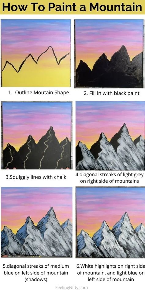 How To Paint a Mountain - Easy & Fun Mountain Scene For Beginners Landscape For Beginners Easy, Mountain Topography Art, Shading Mountains Painting, Mountains And Trees Painting Easy, Easy Acrylic Painting Ideas Mountains, Landscape Paintings Mountain Easy, Mountain Painting For Beginners, Drawing A Mountain, Paintings Of Mountains Easy