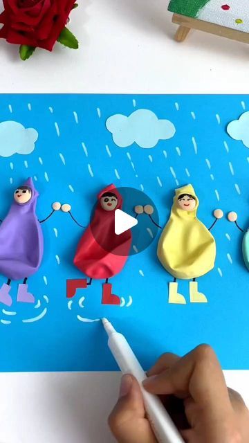 Super Clay Art Ideas Easy, Balloon Art For Kids, Balloon Activities For Kids, Balloon Crafts For Kids, Rain Crafts, Clay Art For Kids, Origami For Kids, Prek Crafts, Origami Artist