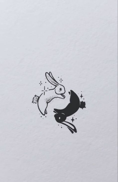 Bunny Ying Yang Tattoo, Video Game Sibling Tattoos, Rabbit And Cat Tattoo, Matching Rabbit Tattoos, Bunny Matching Tattoo, Cute Bunny Tattoo Ideas, Tattoo Ideas Anime Inspiration, Unusual Matching Tattoos, 2 Bunnies Tattoo