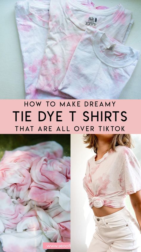 How to make the dreamy tie dye shirts that are all over tiktok!  The easiest tutorial on how to tie dye.  Make pretty pastel tie dye t-shirts with this easy method.  #tiedye #diy #tutorial #crafts #art Cute Easy Tie Dye Patterns, How To Tie Dye Tshirts, Tied Dyed Shirts Diy, Best Way To Tie Dye Shirts, The Dye Shirts Diy, Cricut Tie Dye Shirt, Tie Dye Shirts How To, Shirt Tie Dye Patterns, Tie Dye Gray Shirt Diy