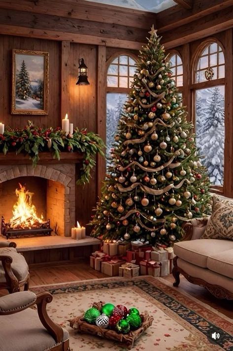 The Magical Holidays of Christmas & Winter ⛄️❄️🎄🎅🏻 | Beautiful Christmas cabin | Facebook Cottage At Christmas, Christmas Tree In Bathroom, Christmas Scenes Photography, Christmas Cabin Aesthetic, Christmas Aesthetic Vintage, Christmas Cabins, Cozy Cabin Christmas, Warm Christmas Decor, Christmas Setup