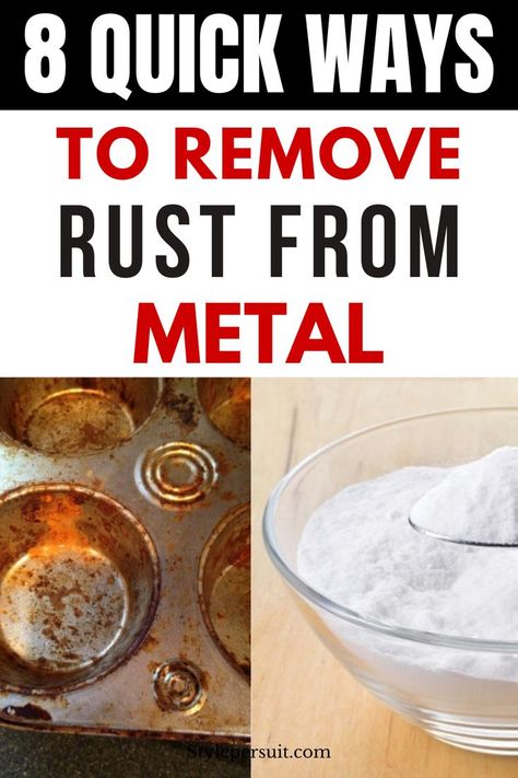 Removing rust from metal can be done using various methods, depending on the severity of the rust and the type of metal involved. Click to discover the best ways to rust stains from Rust Cleaner Diy, Natural Rust Remover, Getting Rid Of Rust On Metal, Best Rust Remover, Removing Rust From Tools, Rust Remover Diy, Rust Removal From Metal Diy Baking Soda, Cleaning Rust Off Metal, Rust Remover From Metal