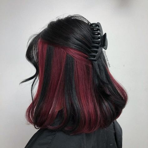 Cherry Bomb: Explosive Hairstyle Ideas for Bold Red Hair Under Hair Dye, Underdye Hair, Half Dyed Hair, Peekaboo Hair Colors, Black Red Hair, Hair Color Underneath, Red Hair Inspo, Peekaboo Hair, Black Hair Dye