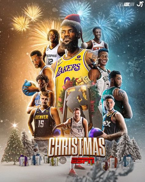 Nba Christmas Wallpaper, Christmas Basketball Wallpaper, Lebron Wallpaper, Nba Christmas, Nba Graphics, Nba Poster, Basketball Christmas, Sport Graphics, Football Graphics