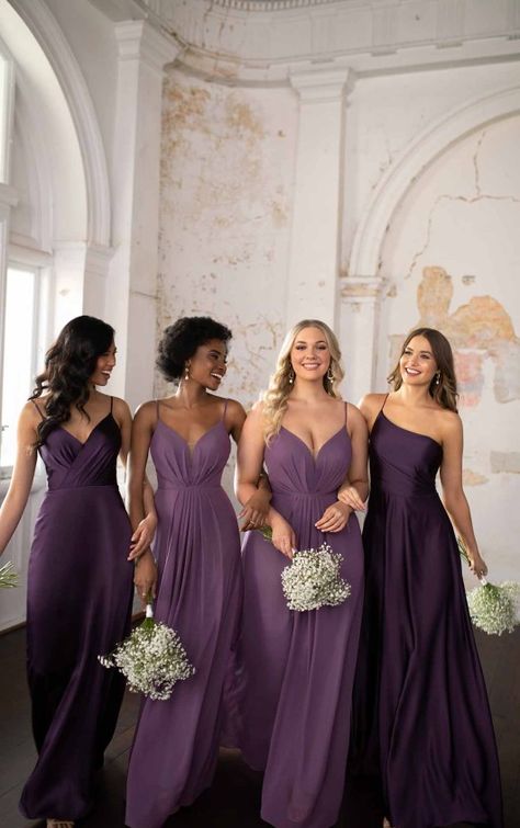 Purple Tones Bridesmaid Dresses, Dark Purple Satin Bridesmaid Dresses, Purple Satin Bridesmaid Dresses Long, Bridesmaid Dress Purple Lavender, Deep Lilac Bridesmaid Dresses, Dark Purple Dress Bridesmaid, Purple Flower Bridesmaid Dress, Night Wedding Bridesmaids Dresses, Dark Purple Bridesmaids Dresses