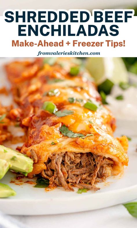 Roast Beef Enchiladas, Leftover Shredded Beef, Shredded Beef Burritos, Frozen Enchiladas, Shredded Beef Enchiladas, Shredded Beef Recipes, Shredded Beef Tacos, Mexican Shredded Beef, Beef Enchilada Recipe