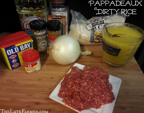 Pappadeaux Dirty Rice - TheLateFarmer.com Copycat Recipe Pappadeaux Recipe Copycat, Papadeaux Recipes, New Orleans Dirty Rice Recipe, Best Dirty Rice Recipe, Pappadeaux Dirty Rice Recipe, Pappadeaux Recipe, Cajun Dirty Rice Recipe, Broth Chicken, Dirty Rice Recipe