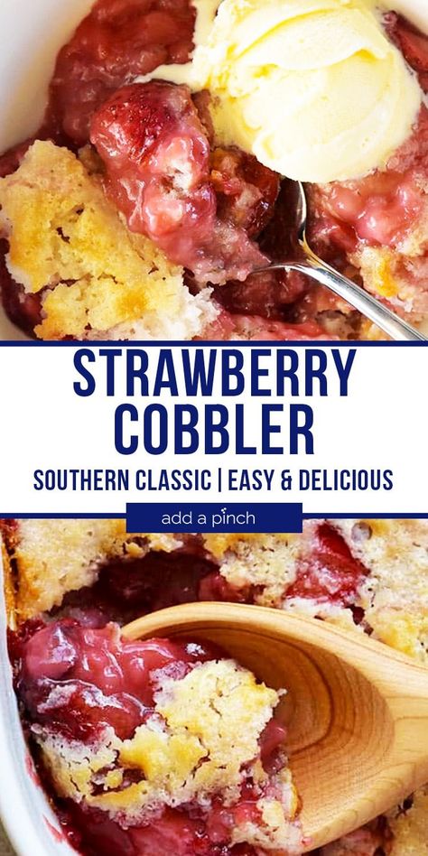 Strawberry Peach Cobbler Recipe, Strawberry Cobbler With Cake Mix Easy, Thanksgiving Strawberry Desserts, Quick And Easy Strawberry Desserts, Quick Strawberry Desserts, Cobbler Crust Recipe, Cobbler Strawberry, Fruit Cobbler Recipes, Easy Strawberry Cobbler