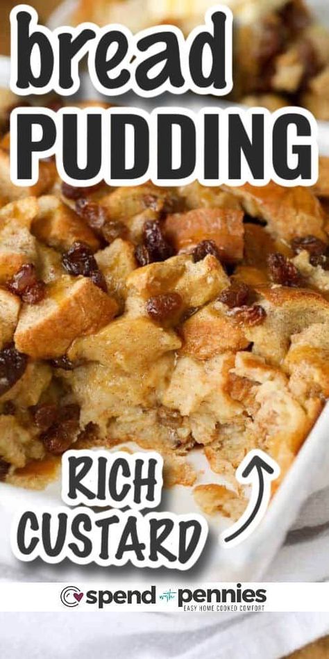 Recreate the taste of Grandma's classic bread pudding with this amazing recipe! It's the ultimate base for creating your own variations with ingredients like pumpkin butter, apple spice, caramel, or chocolate sauce. You can even whip up a delectable banana bread version. This simple recipe is bound to become a family favorite. #breadpudding #breadpuddingrecipe #dessert #spendwithpennies Grandmas Old Fashioned Bread Pudding With Vanilla Sauce Recipe, Bread Pudding With Toffee Sauce, Banana Nut Bread Pudding, Bread Pudding With Maple Syrup, Single Serving Bread Pudding, Topping For Bread Pudding, Bread Pudding Without Raisins, Double Apple Bread Pudding, Monkey Bread Pudding