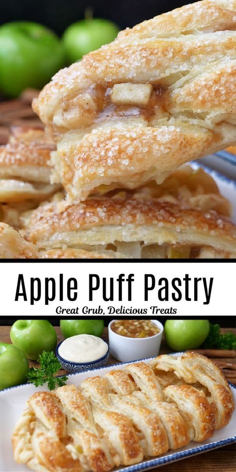 Apple Puff Pastry is a budget-friendly, family favorite dessert recipe made with a sweet cream cheese mixture and delicious fresh apples all baked to golden perfection. Pastry Puff Apple Recipes, Apple Pie Puff Pastry Recipes, Apple Deserts With Puff Pastry, Desert Puff Pastry Recipes, Puff Pastry Coffee Cake, What To Do With Pastry Dough, Easy Morning Pastries, Puff Pastry Apple Pie Recipe, Apple And Puff Pastry Desserts