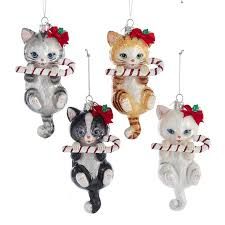 Cat Christmas Ornaments | The Jolly Christmas Shop Cat Candy, Favorite Christmas Songs, Candy Cane Ornament, Cat Christmas Ornaments, Tree Lover, Pink Paws, Orange Tabby Cats, Kurt Adler, Christmas Poster