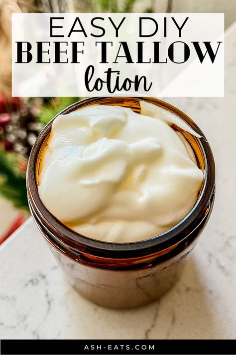 This DIY beef tallow lotion is animal-based, easy to make, and free of chemicals, synthetic ingredients, and harmful additives. This is just hand-whipped tallow, and it serves as an amazing DIY beef tallow lotion. You can leave it to be one ingredient (beef tallow) or add essential oils. This DIY beef tallow lotion is easy to make. #diy #beeftallowlotion #homemadelotion #animalbased #carnivore Tallow Butter Recipe, Homemade Tallow Lotion, Beef Tallow For Hair, Things To Make With Beef, Whipped Tallow Lotion Recipe, Things To Make With Tallow, Whipped Tallow Recipe, How To Make Tallow Lotion, Beef Tallow Uses