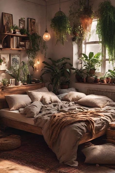 Modern Bohemian Bedroom Decor, Korean Bedroom, Cozy Bedrooms, Earthy Bedroom, Warm Bedroom, Decor Ideas Bedroom, Bedroom Decorations, College Room, Decor Quotes