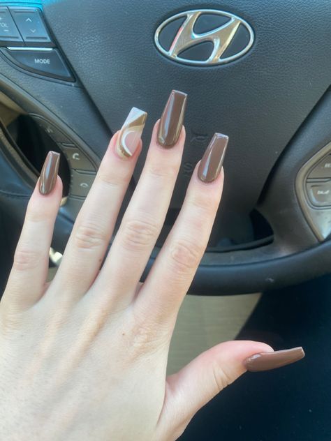 Dark Brown Nails Acrylic Coffin Long, Medium Length Coffin Acrylic Nails Fall, Long Squoval Acrylic Nails, Brown Spring Nails, Brown Coffin Nail Ideas, Brown Acrylic Nails Coffin, Nails Coffin Brown, Brown Coffin Acrylic Nails, Acrylic Nails Coffin Ideas