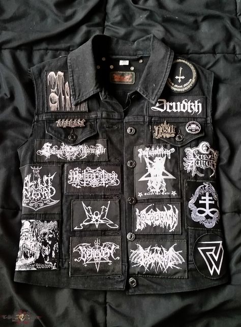 R.J.'s Baptism, Sigh, URFAUST, Black Metal Vest Battle Jacket | TShirtSlayer Black Metal Style Men, Black Metal Fashion Men, Black Metal Men, Black Metal Style, Black Metal Jacket, Battle Vest, Goth Battle Vest, Metal Battle Vest, Black Metal Battle Vest