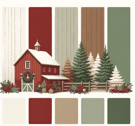 Sage And Red Color Palette, Color Schemes For Christmas Pictures, Sage And Red Christmas Decor, Red White Brown Color Palette, Farmhouse Christmas Color Palette, Boho Christmas Palette, Christmas Pallet Ideas Color, Sage Green And Red Christmas Decor, December Color Palette Hex Codes