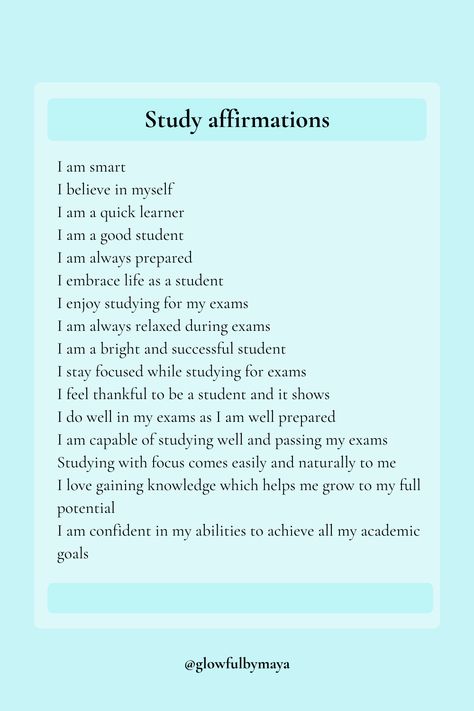 How To Motivate Someone For Exams, Morning Affirmations Before School, Med Student Affirmations, Daily Affirmations For Academic Success, Affirmation For Academic Success, How To Manifest Passing Exam, Positive Academic Affirmations, Study Affirmations I Am, Exam Affirmations Words