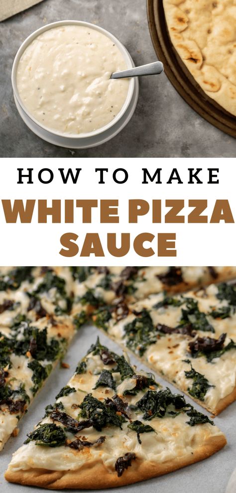 Ranch Pizza Sauce, Garlic White Pizza, White Sauce Pizza Recipe, Ranch Pizza, White Pizza Sauce, White Pizza Recipes, Garlic Pizza, White Sauce Recipes, Creamy Ranch