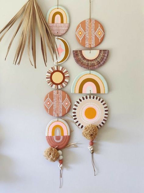 Latest Home Decor Trends, Boho Crafts Diy, Clay Wall Art, Diy Wall Art Decor, Cowrie Shells, Art Decor Diy, Pottery Crafts, Brass Bells, Diy Clay Crafts