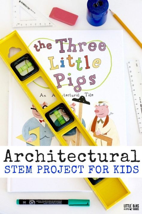 Architectural STEM Project for Kids with The Three Little Pigs Novel Engineering, Fairy Tale Stem, Steam Classroom, Kids Stem Activities, Emergent Curriculum, Stem Projects For Kids, Steam Ideas, The Three Little Pigs, Stem Lesson