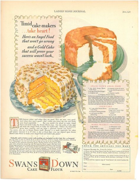 recipes from old cake flour boxes | 1000+ ideas about Cake Flour on Pinterest | Vintage Recipes, Betty ... Old Fashioned Cake Recipes, Vintage Cake Recipes, Old Fashioned Cake, Swans Down Cake Flour, Retro Desserts, Food Vintage, Golden Cake, Fashion Cake, Retro Food