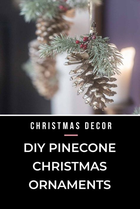 This tutorial with pictures for how to make pinecone Christmas ornaments is so easy. It's a perfect pinecone Christmas craft for kids. #fromhousetohome #ornament #christmas #christmastree #diychristmas  #themedchristmastrees Pinecone Tree Ornaments, Pinecone Ornaments Diy, Pine Cone Diy, Pinecone Christmas Ornaments, Easy Diy Christmas Ornaments, Cones Diy, Pine Cone Christmas, Pinecone Crafts Christmas, Pinecone Christmas