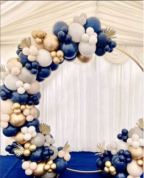 Blue Gold Silver White Balloons, Blue And Cream Party Decor, Navy Blue And White Party Decorations, Blue And Gold Gala Decor, Navy Blue Graduation Party Decorations, Blue Gold Birthday Theme, Blue And Gold Graduation Party Decor, Blue And Gold Decorations Party, Royal Blue Balloon Garland