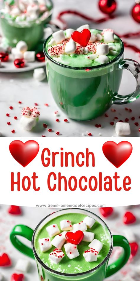 Themed Hot Chocolate are perfect for parties and movie nights! This Grinch Hot Chocolate is perfect for watching "How The Grinch Stole Christmas" or for sipping by the tree on Christmas eve! Grinch Theme Food Ideas, Christmas Grinch Desserts, Christmas Drinks Kid Friendly, Grinch Hot Chocolate Crock Pot, Christmas Food Themes, Grinch Night Ideas, Grinch Theme Dinner, Christmas Themed Movie Night, The Grinch Themed Movie Night